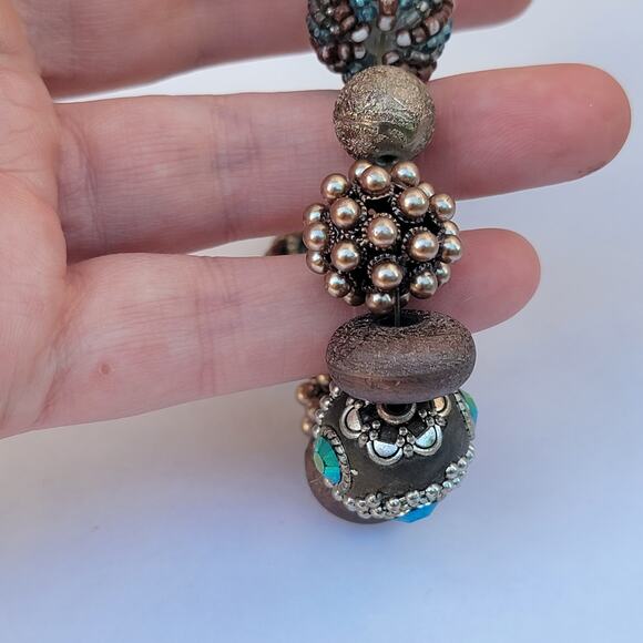 Vintage beaded bracelet 50s crystal pearl bronze glam chunky statement - Picture 4 of 10